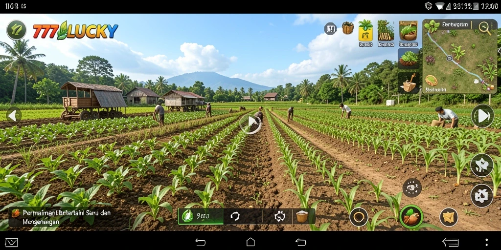 Tampilan gameplay <strong>777LUCKY</strong> yang memukau saat merawat lahan pertanian.