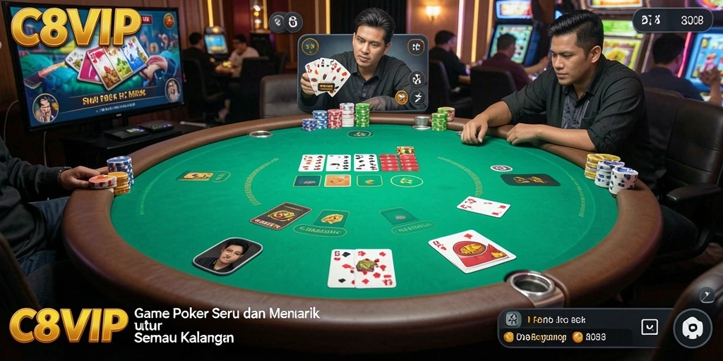 Tampilan gameplay C8VIP yang mendebarkan dalam permainan Poker.