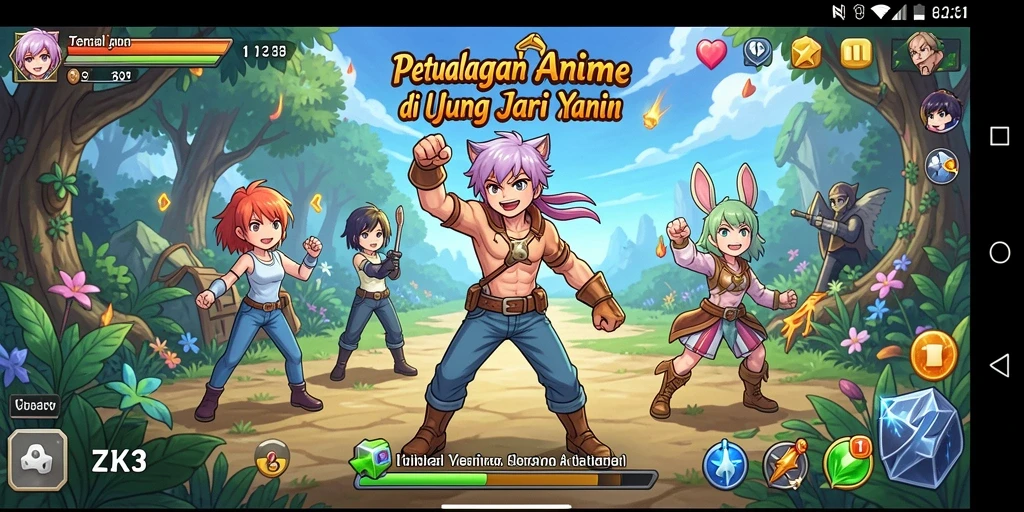 Tampilan gameplay ZK3 yang seru dalam dunia Anime.